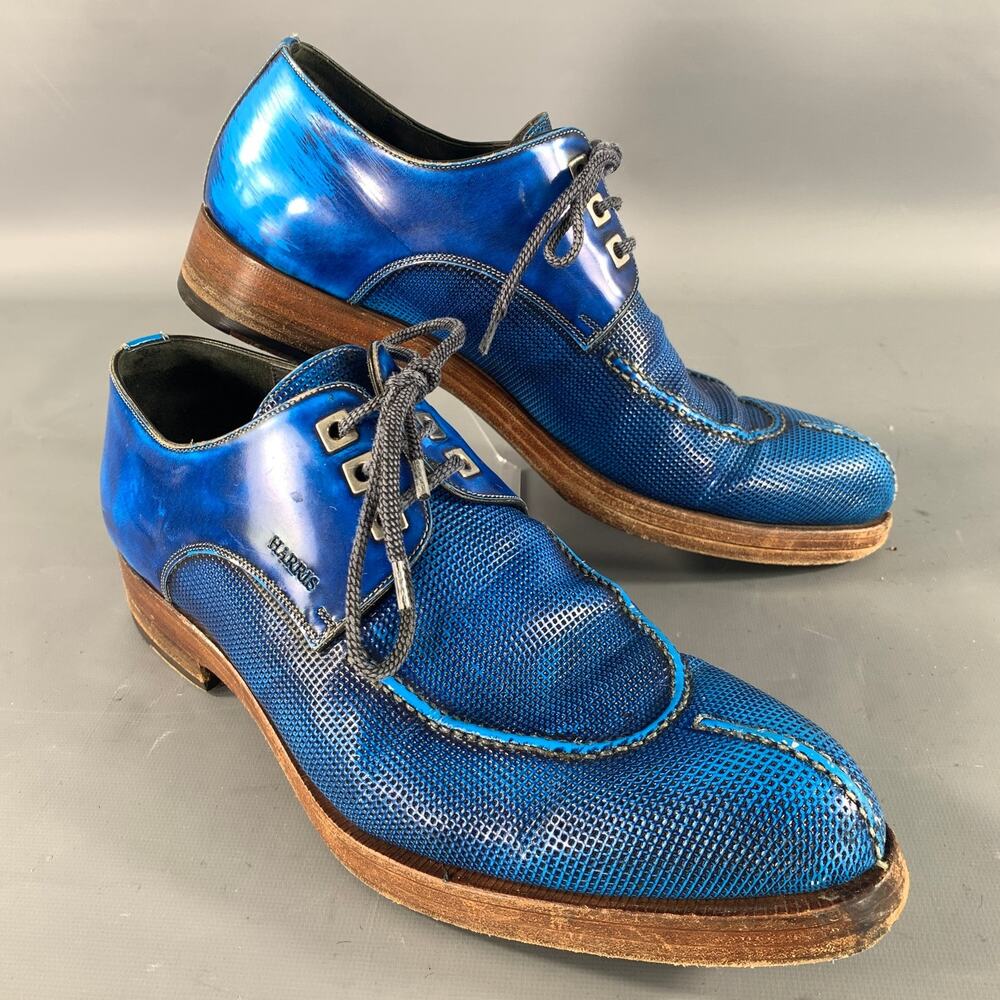 CALZOLERIA HARRIS Size 9 Blue Cobalt Grid Leather Split Toe Lace Up Shoes
